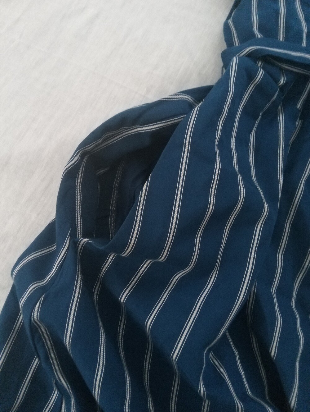 Draper James Striped Navy Button-Front Shirt Dress with Waist Tie - Picture 8 of 12